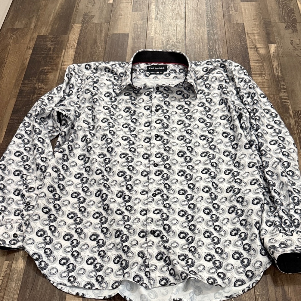Paul Fredrick Monochrome Swirl Button-Down Shirt